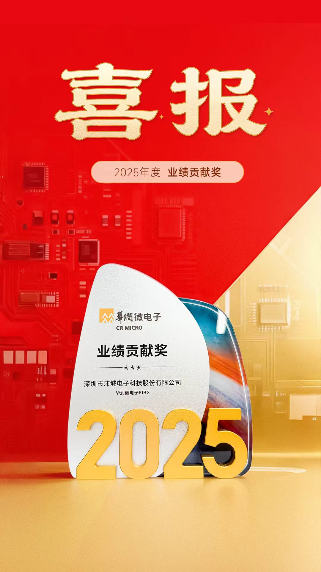 喜讯|沛城科技荣获华润微电子2025年度“业绩贡献奖”(图1)